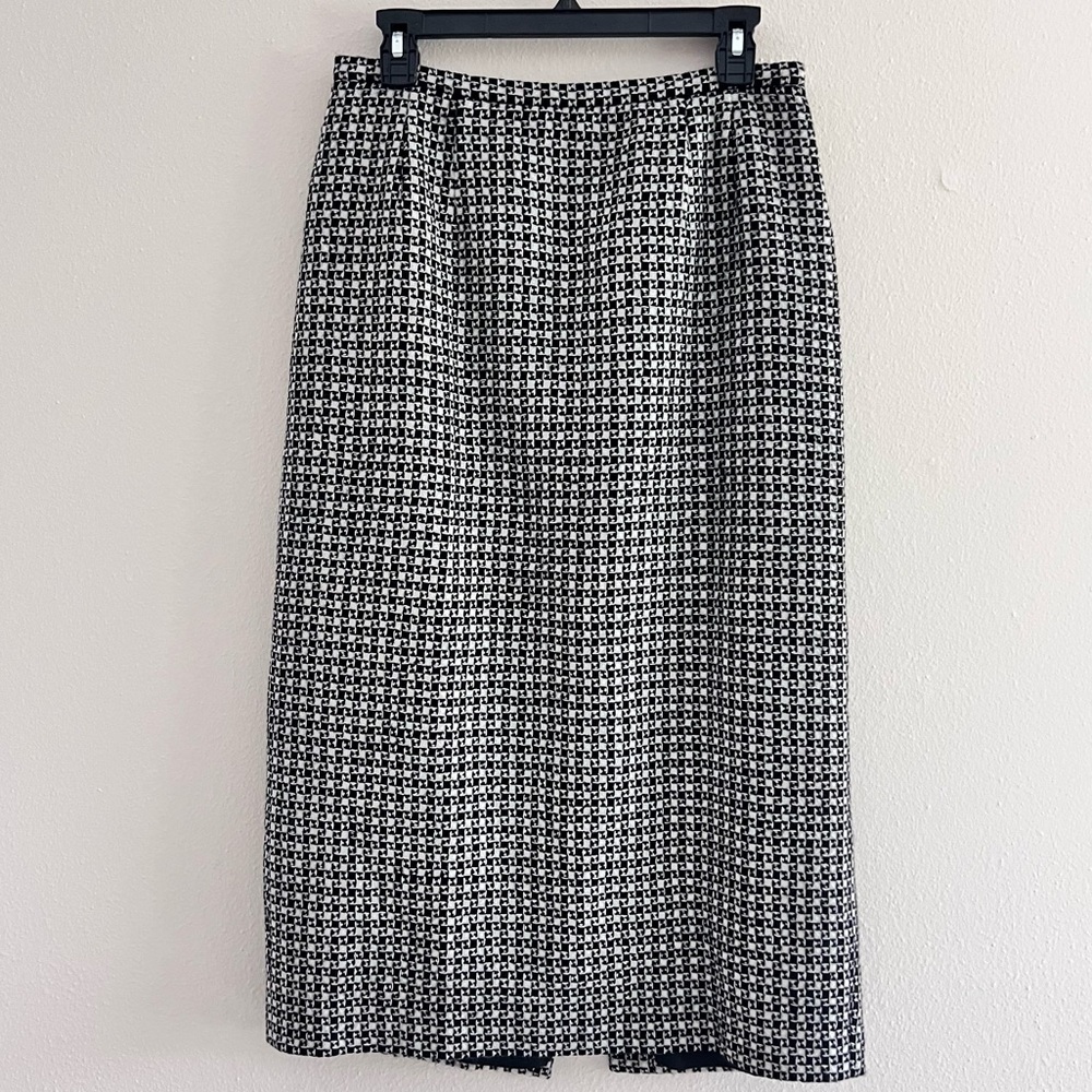 Vintage Talbots 100% Wool Plaid Black and White Pencil Skirt, Size 12 Petite